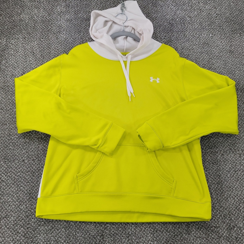 Under Armour Womens XL Neon Lime‎ Yellow White Hoodie Fleece Sweatshirt RN 96510